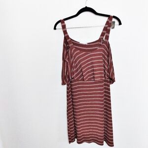 Lush Brown and White Striped Ruffle Tank Midi Dress Size Medium